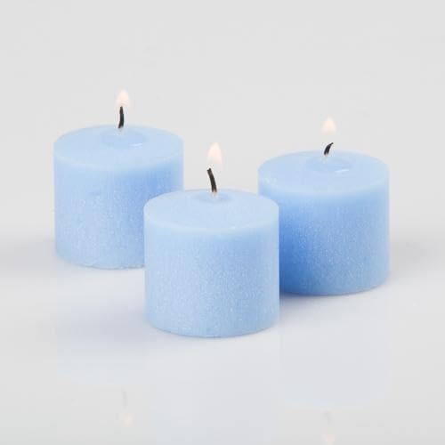 Set of 144 Richland Votive Candles Light Blue Unscented and 144 Clear Glass Eastland Votive Holders
