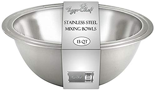 Tiger Chef Heavy Duty Mixing Bowl 16 Quart All-purpose Mixing Bowls for Home and Commercial Use - Best Prep Bowls for cake mixtures, dough’s, salads, pastas, dressings Stainless Steel - 4 Pack