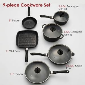 Cuisine::pro Stone Cookware Set, Non-Stick, Toxin-Free, 9 Piece