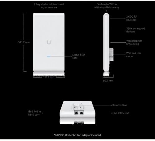Ubiquiti UniFi U6 Mesh Pro Dual-Band Indoor/Outdoor Wi-Fi 6 Access Point (U6-Mesh-Pro)