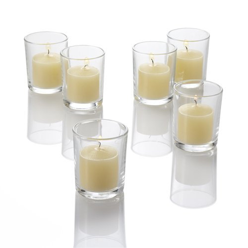 Set of 144 Richland Votive Candles Light Blue Unscented and 144 Clear Glass Eastland Votive Holders