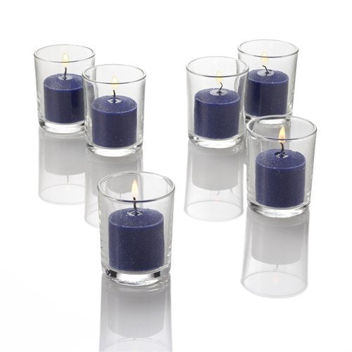 Set of 144 Richland Votive Candles Light Blue Unscented and 144 Clear Glass Eastland Votive Holders