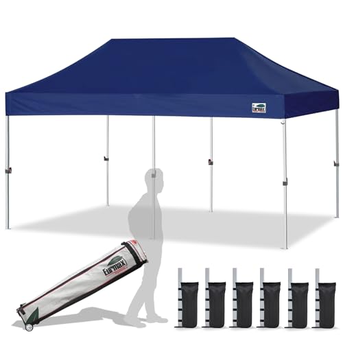 Eurmax USA 10x10ft Pop Up Canopy,Commercial Instant Tent for Outdoor Events,Patented No-Tip Rolling Storage Bag with 4 Sandbags,UV & Water Resistant,Heavy Duty Portable Shelter Gazebo,White