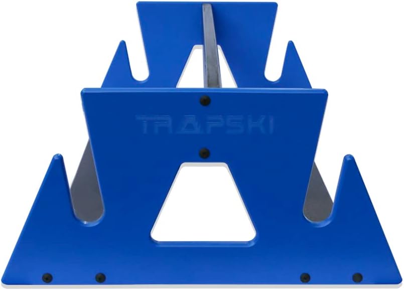 TRAPSKI Powder Double Ski and Snowboard Mobile Rack | Marine Grade HDPE Plastic | UV Protected | Premium Strap Included | 3 Year Warranty | Made in The USA | Veteran Owned Business (Blue, Double)