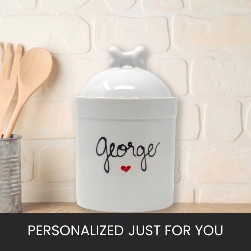 Large Personalized Dog Treat Jar – Airtight Ceramic Dog Treat Container with Silicone Seal and Bone Lid – Custom Dog Treat Storage Jar with Name for Kitchen Counter