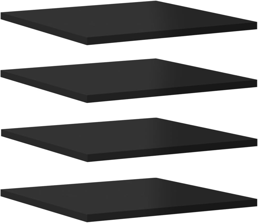 8 Pcs Wall-Mounted Shelf Boards, 15.7 x 15.7 Inch Square Bookshelf Boards, Engineered Wood Display Shelves with High Gloss Black Finish for Home Office Study Storage and Organization