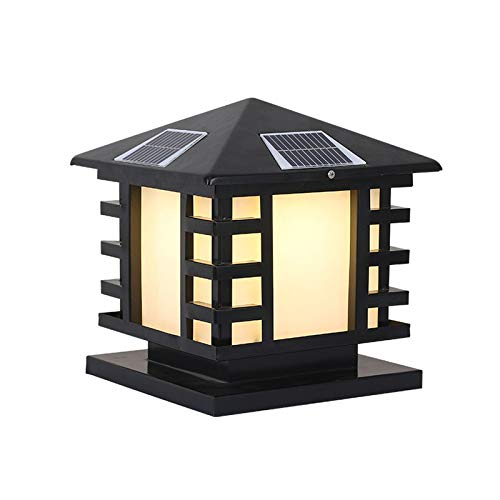 LED Solar Post Light Outdoor, Opaque Lamp Glass House-Shape Gate Light with Square Acrylic Shade/Warm Light Sources/in Black for Garden Yard Post Pole Pillar Mount Landscape- 12" Wide