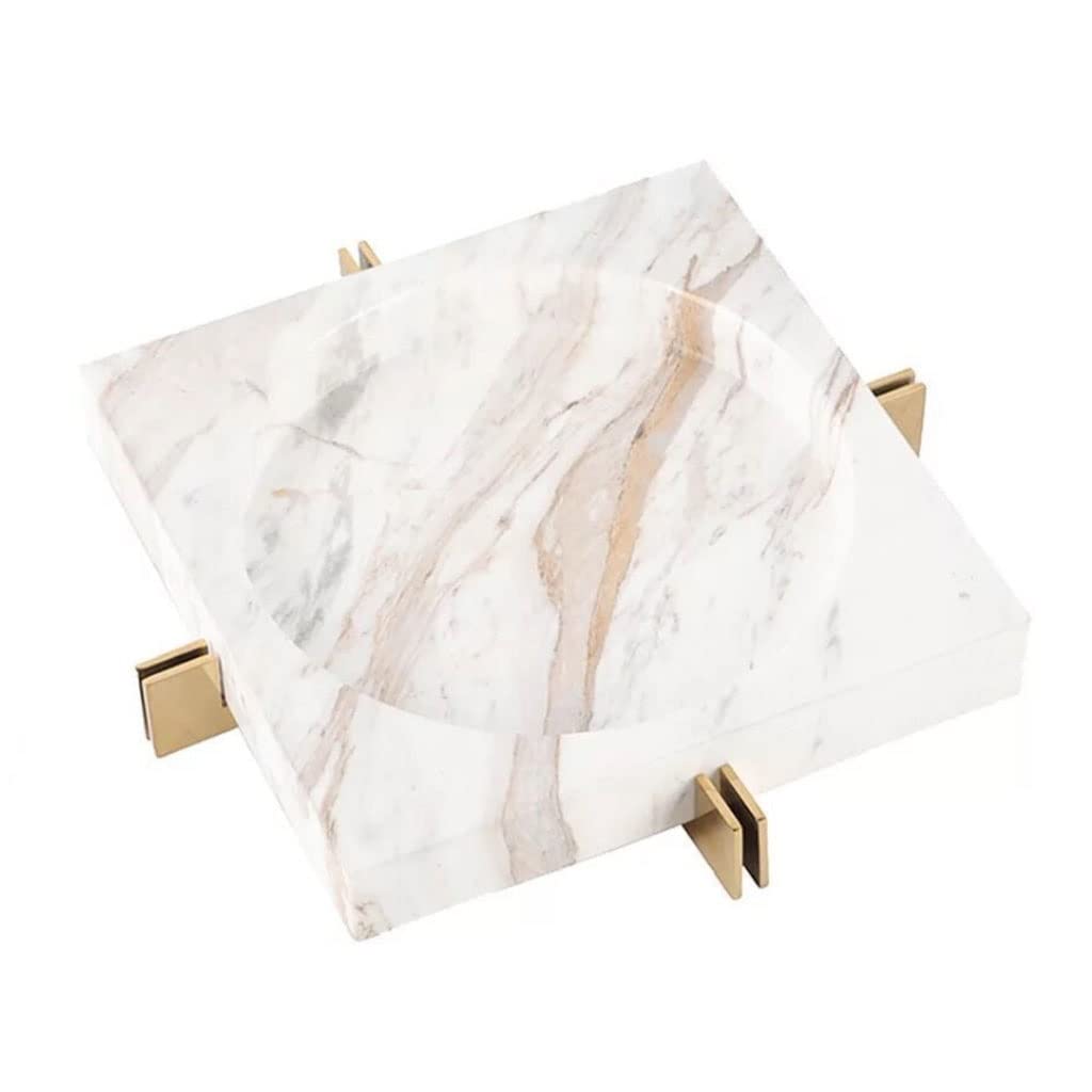 Ashtray Nordic Marble Ashtray with Metal Shelf Ash Tray Living Room Office Cafe Hotel Rooms Ash Holder Gift for Boyfriend Home Ashtrays(White,23.3 * 23.3 * 4cm)