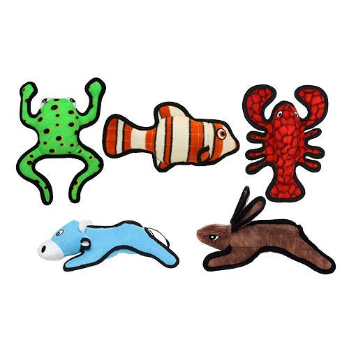 TUFFY® 5 Pack Jr Lobster, 3Way Tug, Pig & Giraffe Durable Plush Dog Toys