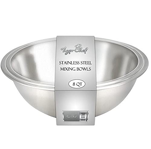 Tiger Chef Heavy Duty Mixing Bowl 16 Quart All-purpose Mixing Bowls for Home and Commercial Use - Best Prep Bowls for cake mixtures, dough’s, salads, pastas, dressings Stainless Steel - 4 Pack