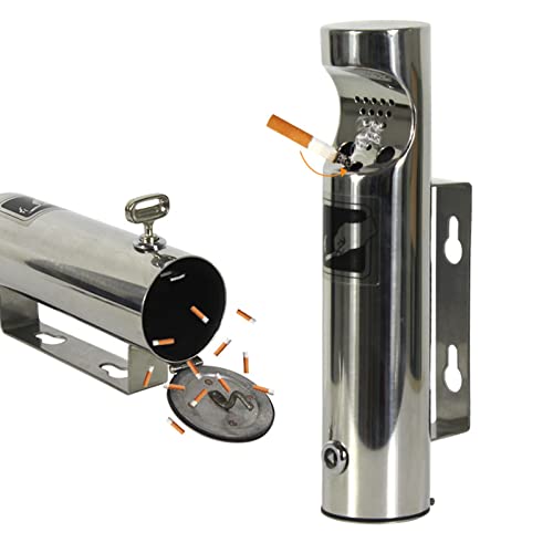 Wall-Mounted Stainless Steel Cigar Ashtray for Outdoor Public Spaces, Large Capacity Commercial Cigarette Butts Container, Durable Smokers Outpost Solution