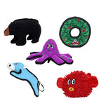 TUFFY® 5 Pack Jr Monkey, Sheep, Gear Ring, Boomerang & Bear Plush Dog Toys