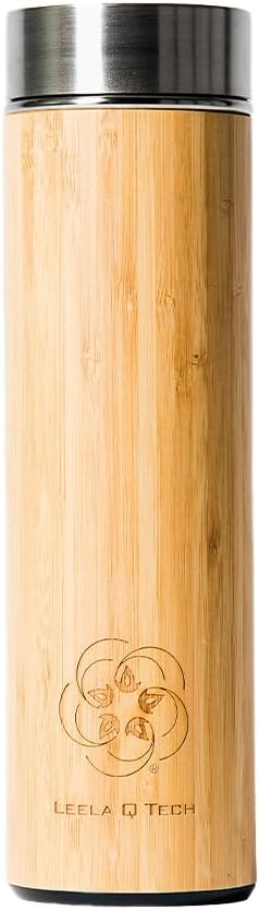 Leela Quantum Water Bottle in bamboo design, Vacuum Seal Leak-proof Lid, Cold or Hot Liquids - 500ml/16.91 Fl Oz, handmade & allergen-free, refined with quantum energy, Great for travel & hiking