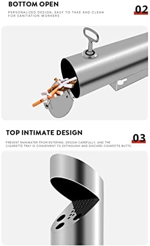 Wall-Mounted Stainless Steel Cigar Ashtray for Outdoor Public Spaces, Large Capacity Commercial Cigarette Butts Container, Durable Smokers Outpost Solution
