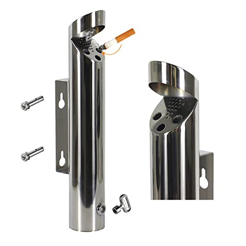 Wall Mounted Stainless Steel Cigar Ashtray for Outdoor Public Spaces - Large Capacity Commercial Cigarette Butts Container, Durable Smokers Outpost Ashtray