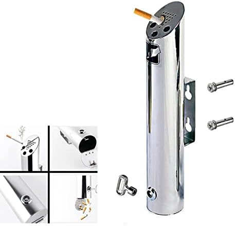 Wall Mounted Stainless Steel Cigar Ashtray for Outdoor Use - Large Capacity Commercial Cigarette Disposal Container, Ideal for Public Places, Durable Smokers Outpost Solution