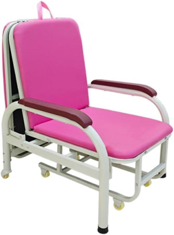 Medical Recliner Chair with Wheels, Foldable Attendant Chair Bed(Pink)
