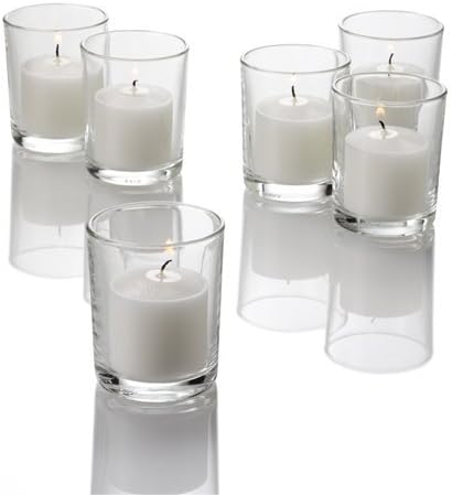 Set of 144 Richland Votive Candles White Unscented and 144 Clear Glass Eastland Votive Holders