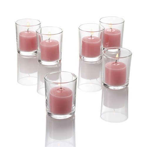 Set of 144 Richland Votive Candles Lavender Unscented and 144 Clear Glass Eastland Votive Holders