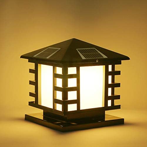LED Solar Post Light Outdoor, Opaque Lamp Glass House-Shape Gate Light with Square Acrylic Shade/Warm Light Sources/in Black for Garden Yard Post Pole Pillar Mount Landscape- 12" Wide