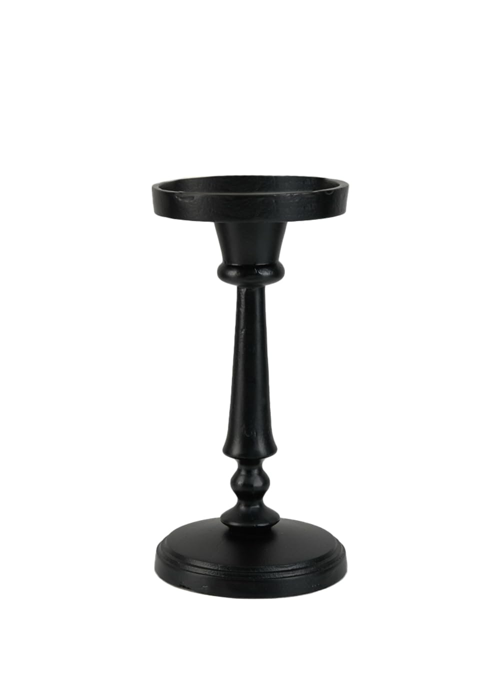 Serene Spaces Living Twilight Black Pillar Candle Holder, Elegant Cast Iron Candle Stand for Home Décor, Weddings, Birthdays, Cozy Evenings - Sturdy Base, 4.25" Diameter & 8.75" Tall, Pack of 6