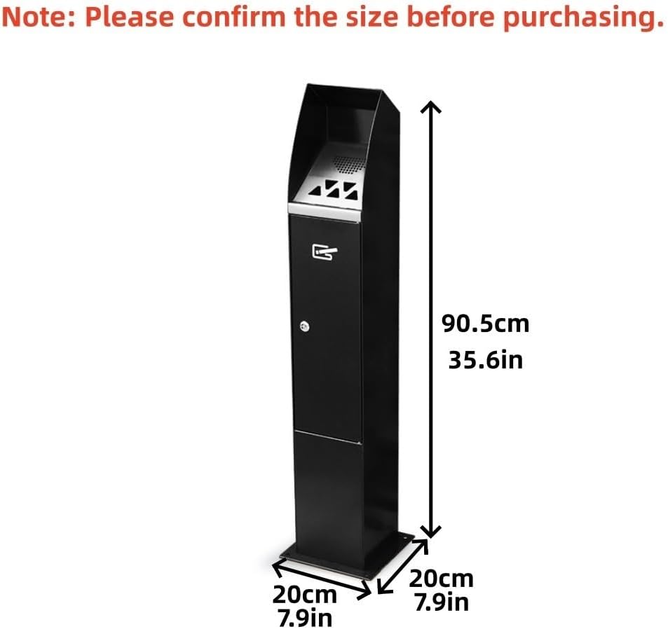 Standing Metal Ashtray with Lock, Vertical Cigar Ashtrays for Small Spaces, Commercial Outdoor Ashtray for Office, Restaurants, Bars and Convenience Stores