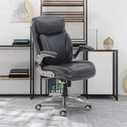 Amazon Basics Ergonomic Executive Office Chair with Adjustable Lumbar Support, Flip-up Arms, Height Adjustable, 360° Rolling Swivel, Computer Desk Chair, Grey Leather