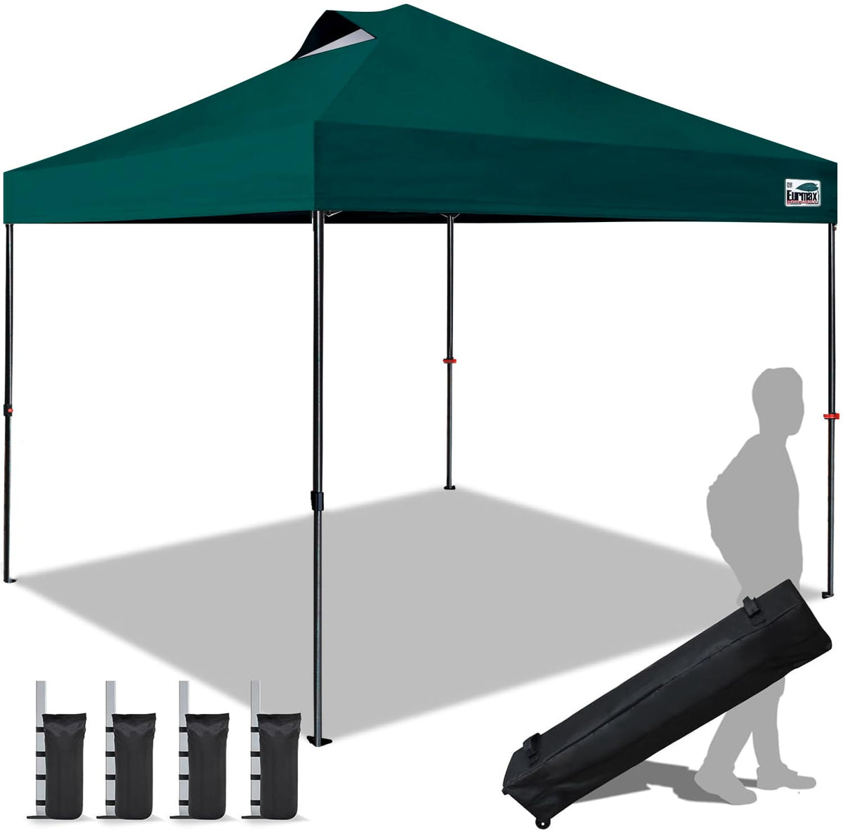 Eurmax USA 10x10ft Pop Up Canopy,Commercial Instant Tent for Outdoor Events,Patented No-Tip Rolling Storage Bag with 4 Sandbags,UV & Water Resistant,Heavy Duty Portable Shelter Gazebo,White
