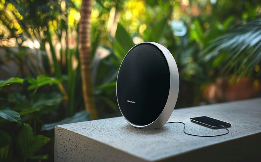 Harman Kardon Onyx Studio 9 - Portable Stereo Bluetooth Home Speaker with Built-in Battery and USB Charging, self-Tuning, and Multi-Speaker Connection by Auracast - Black