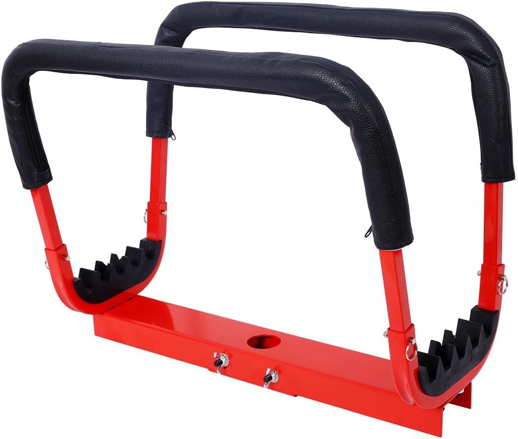 Car Door Hanger for Floor Jack, Adjustable Steel Vehicle Door Removal Tool, Padded Auto Body Support Stand Compatible with Jack Saddles for Car Door Installation Storage and Garage Repair,Red