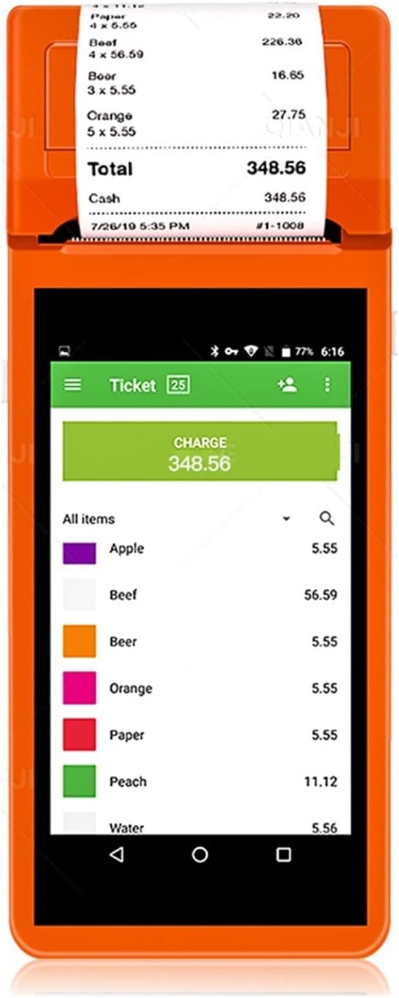 POS Printer Terminal 58mm Bill Receipt Printing Handheld Device Portable Rugged PDA(Orange)