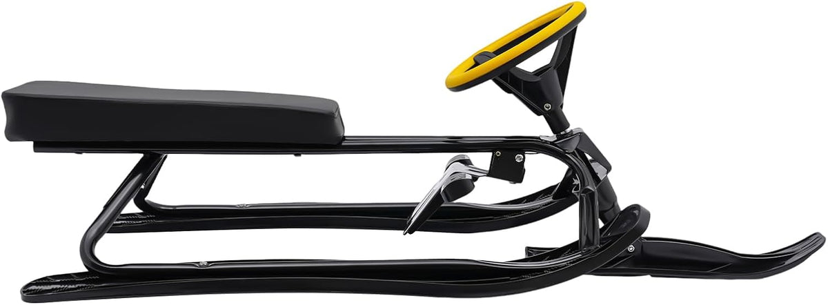 Snow Racer Sled, 220Lbs Capacity Ski Sled Slider Board Kids Teens Winter Sport Sled Metal Snow Sand Grass Slider w/Steering Wheel & Double Brakes for Skiing Ice Skating Sand Skating