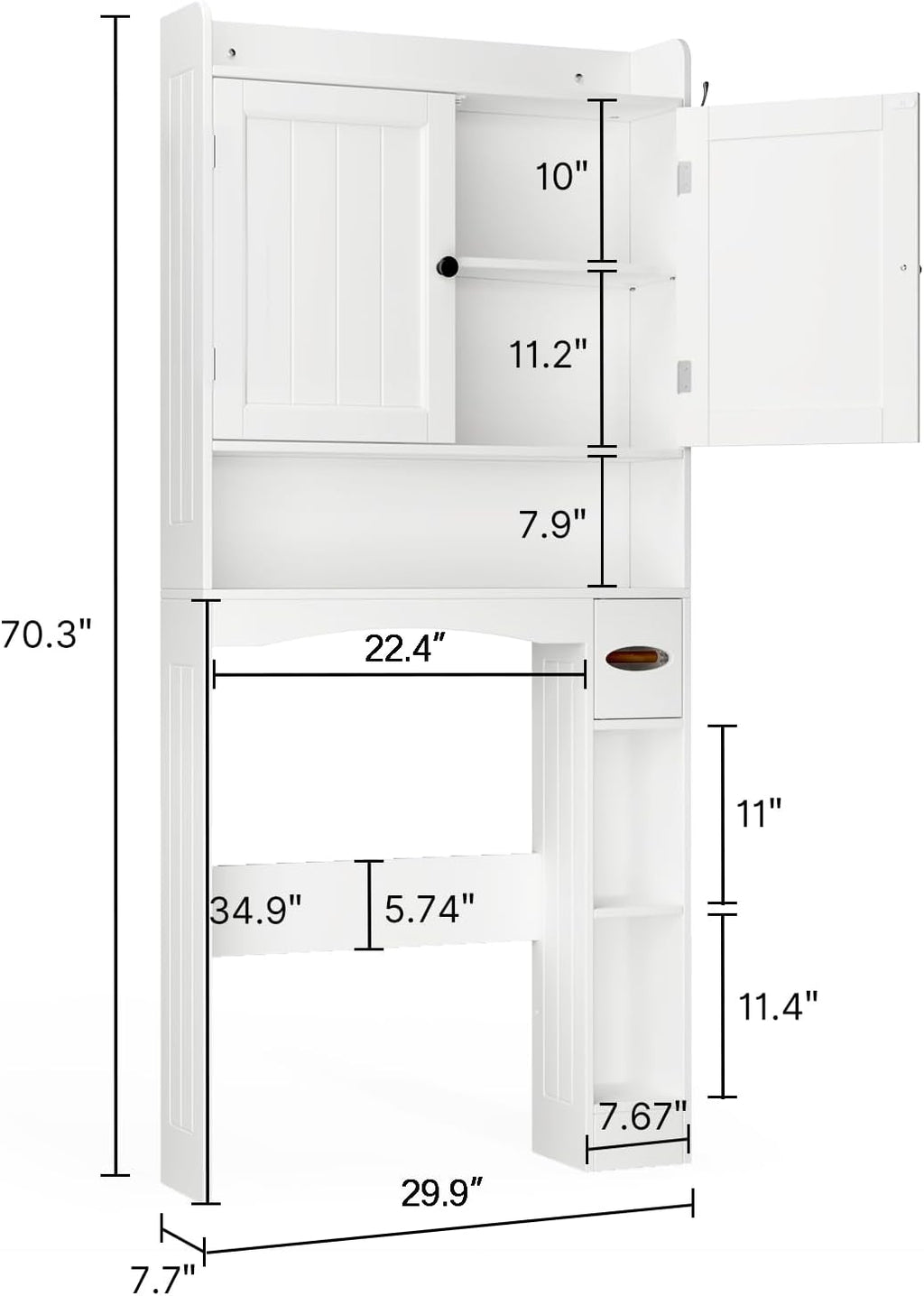 Ahomly Over The Toilet Storage Cabinet, 29.9" W x 70.3" H, White