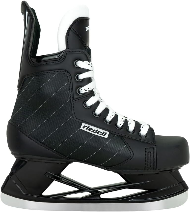 Riedell Bruin Classic Hockey Ice Skates - Durable, Comfortable Ice Hockey Skates for Men and Women with Rugged Foam-Padded Uppers and Stainless Steel Blades - Black, Size 8