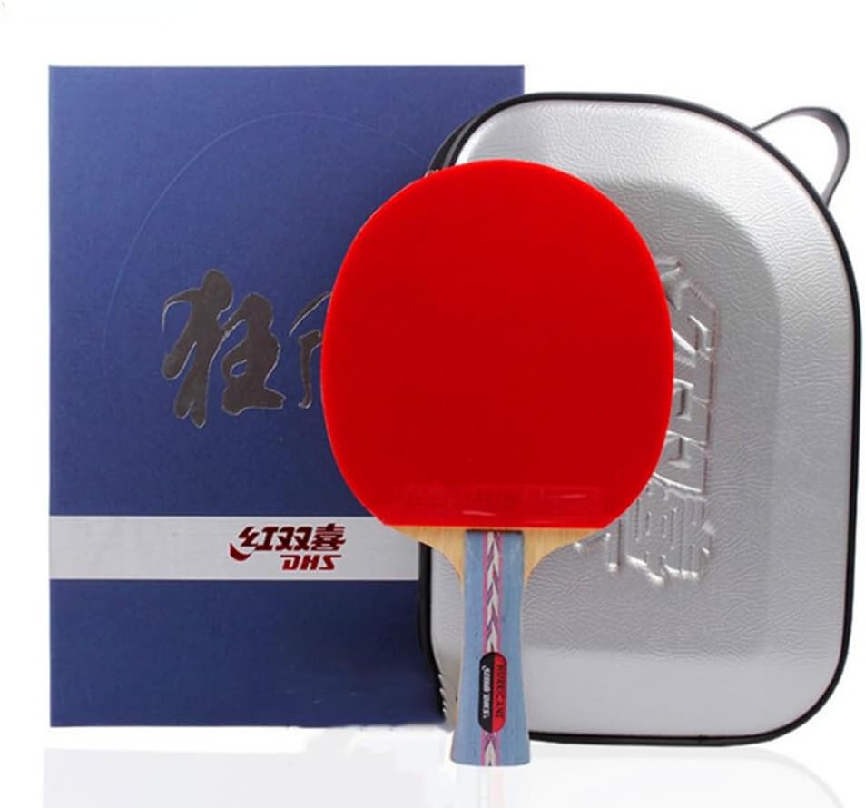 DHS Hurricane NO.2/ NO.1 Tournament Table Tennis Racket, Pimples in Sponge Ping Pong Bat Paddle Set Bat with Table Tennis Bag and 2 Balls, 2 Rubber Protective Film, Gift Packed (FL-Longhandle)