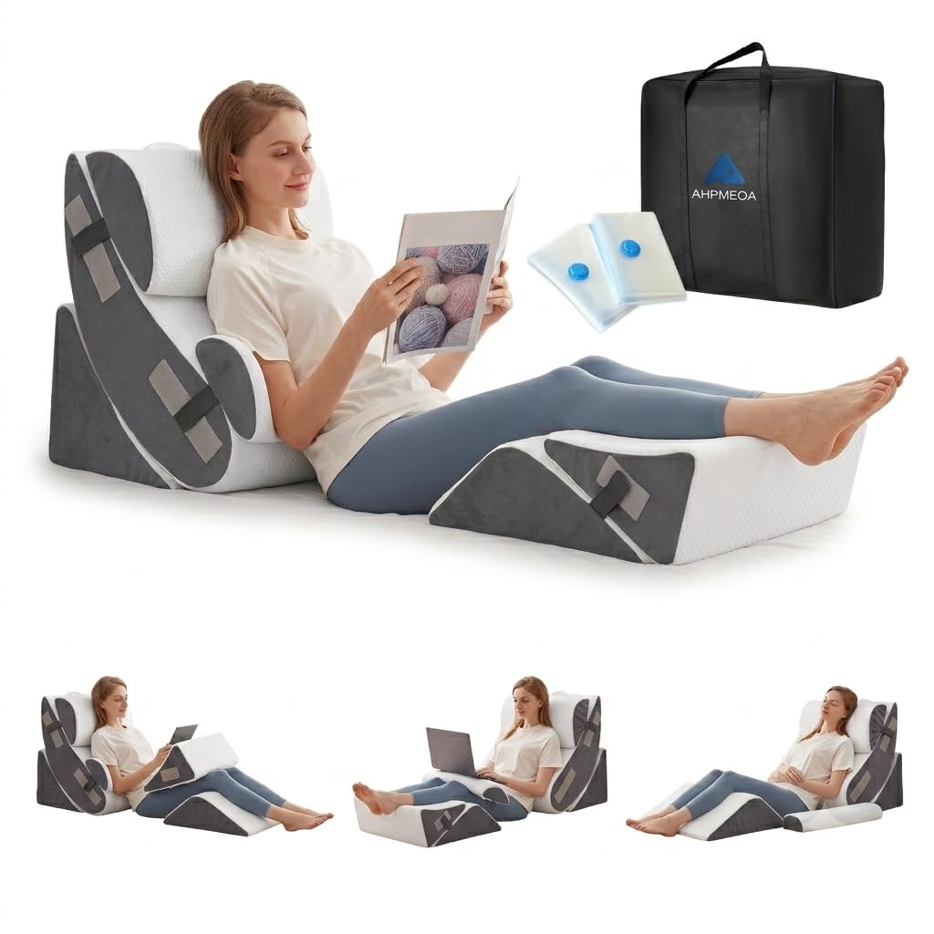 Ahpmeoa 6PCS Wedge Pillow Set for After Surgery, Sit Up Pillow, White