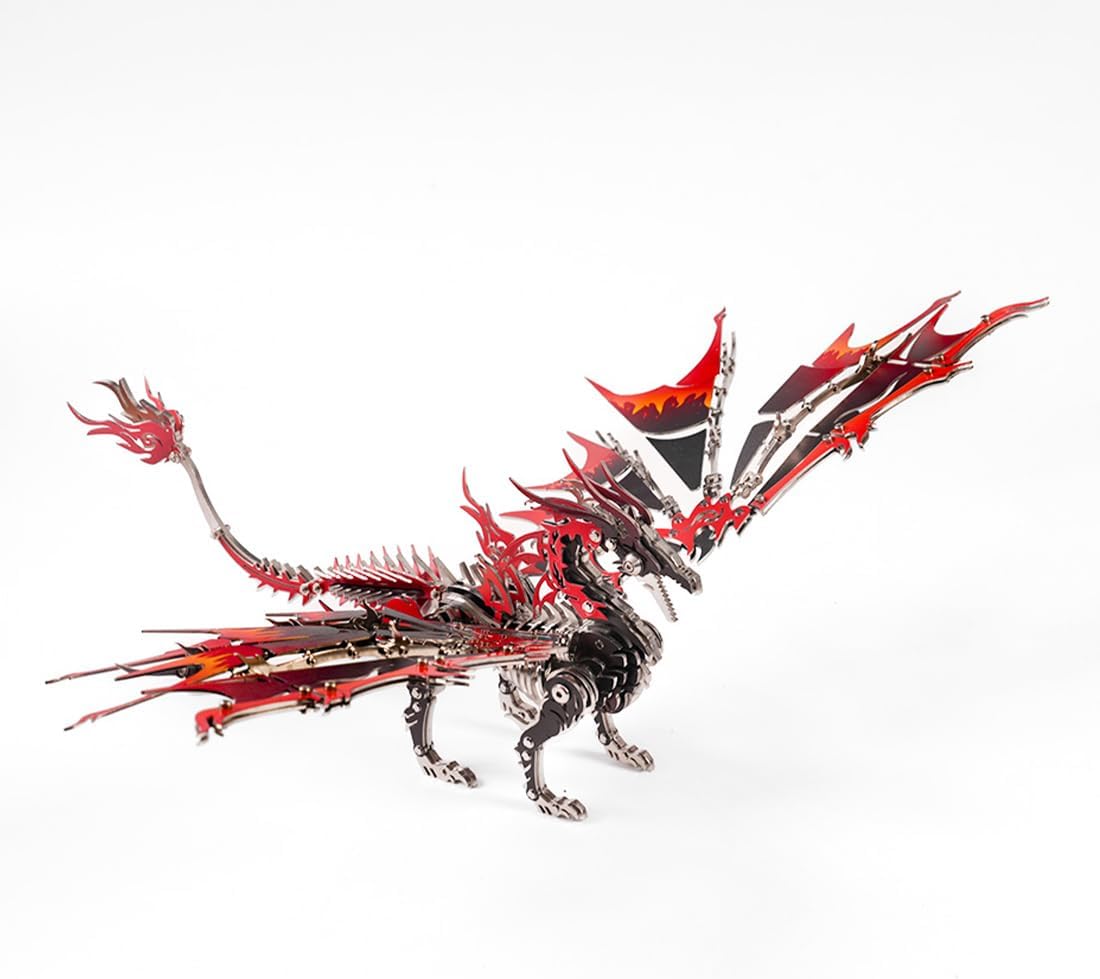 Fire Dragon 3D Metal Puzzle for Adult, Mechanical Dragon Metal Building Model Kit, Challenging Puzzle for Men and Fantasy Fans, Unique DIY Collectible or Creative Gift