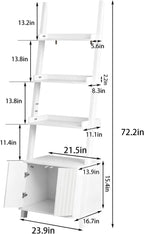 4-Tier Ladder Bookshelf with Storage Cabinet, Freestanding Shelf Unit,White