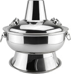 Hot Pot, Chinese Charcoal Hotpot, Extra Thick Stainless Steel Stew Pan, Vintage Hot Pot with Chimney Shabu Shabu Hotpot for Family Dinners and Stewed Lamb Camping,Silver,30cm/11.8inch
