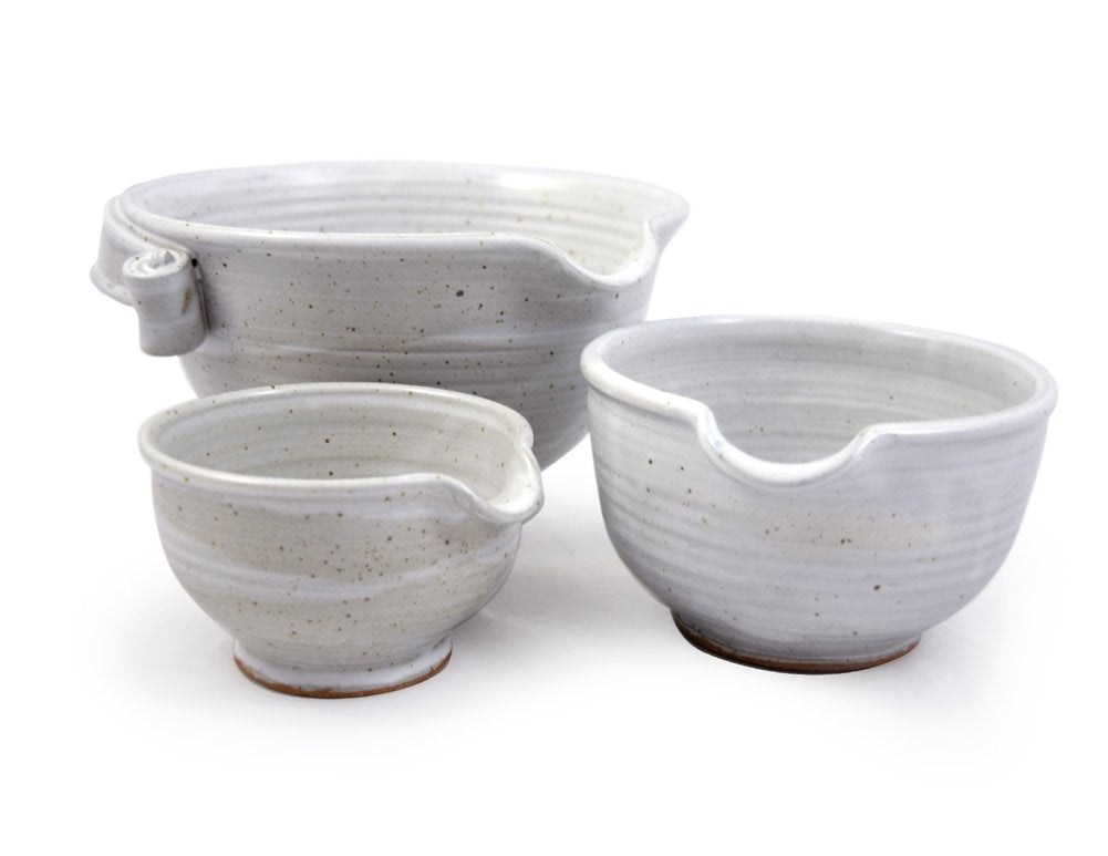 Stoneware Pottery Batter Bowls, 3-Piece Nesting Set, French Blue Glaze