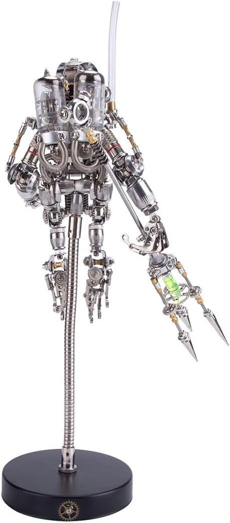 3D Metal Puzzle Animal Model Kit, 700PCS DIY Assemble Steampunk Mechanical Diver Ape with Glowing Trident, Creative Handcrafted Metal Art Craft Desktop Display & Decoration for Adults