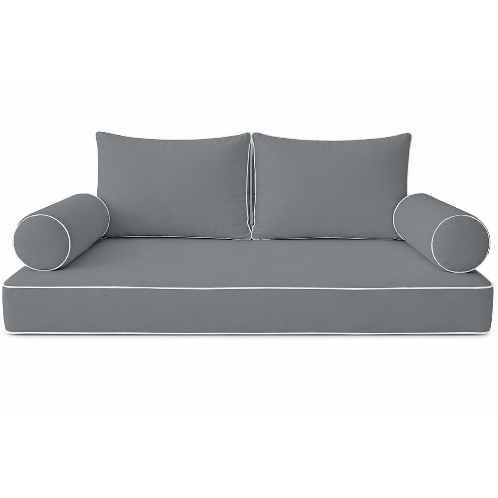 Cottington Lane 5 Piece Outdoor Daybed Cushion Cover Set, Twin Size Fitted 39" x 75" with 6" Deep Fit, Waterproof Indoor Daybed/Porch Swing Bed Mattress & Pillow Bolster Cushion Cover, White