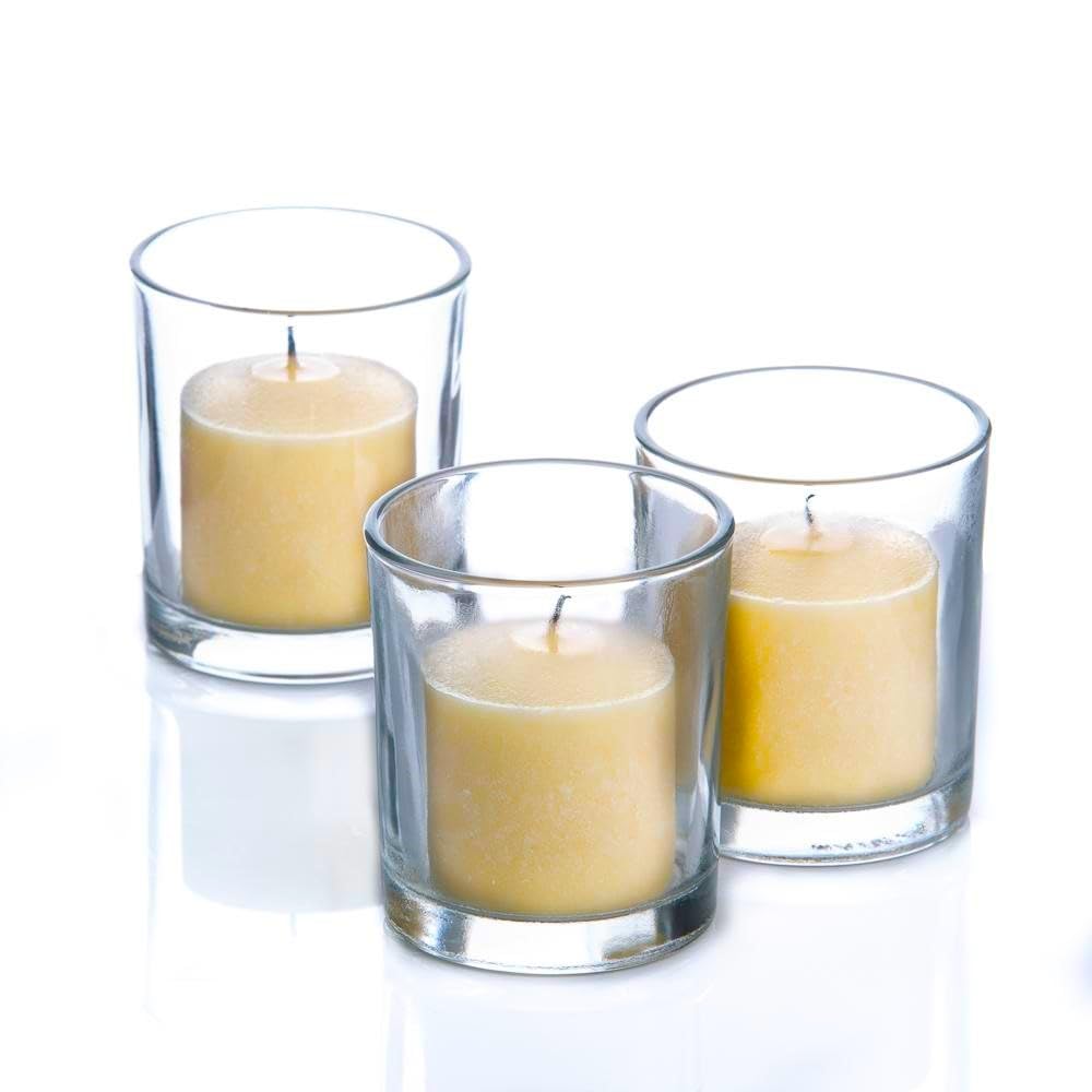Set of 144 Richland Votive Candles Light Blue Unscented and 144 Clear Glass Eastland Votive Holders