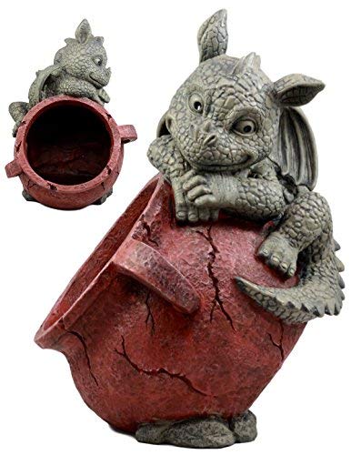 Ebros Gift Set of Two Playful Climbing Dragon Babies Planter Pot Mythical Fantasy Home Patio Garden Decor Resin Statue