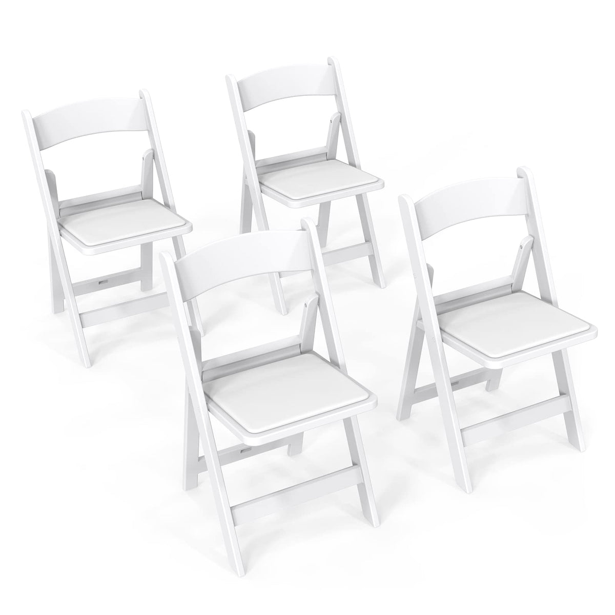 FCH Plastic Folding Chair with Padded Seat, Resin Foldable Chairs with Soft Cushion, Comfortable and Sturdy, Suitable for Indoor and Outdoor, Parties, Weddings, Commercial Events, White, 4 Pack