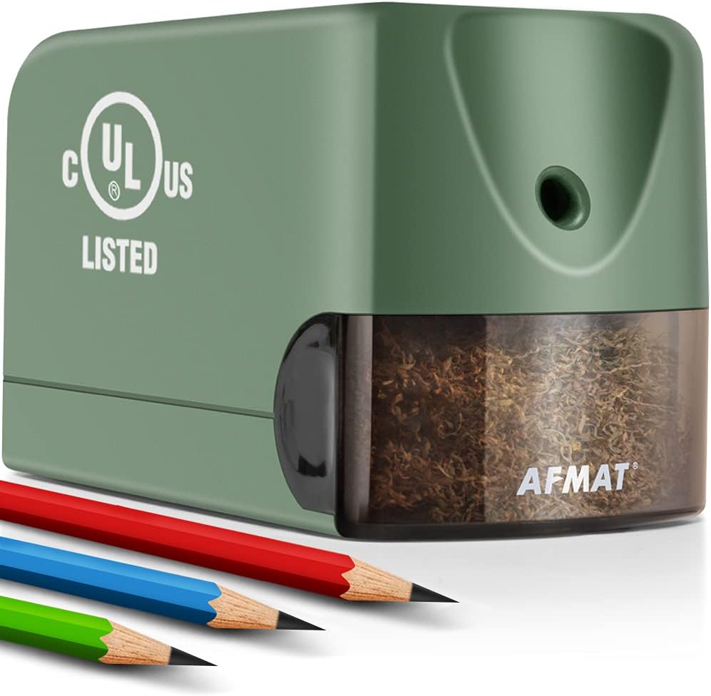 AFMAT Heavy Duty Electric Pencil Sharpener for 6.5-8mm No.2/Colored Pencils, 2 Pack (Green + Gray)
