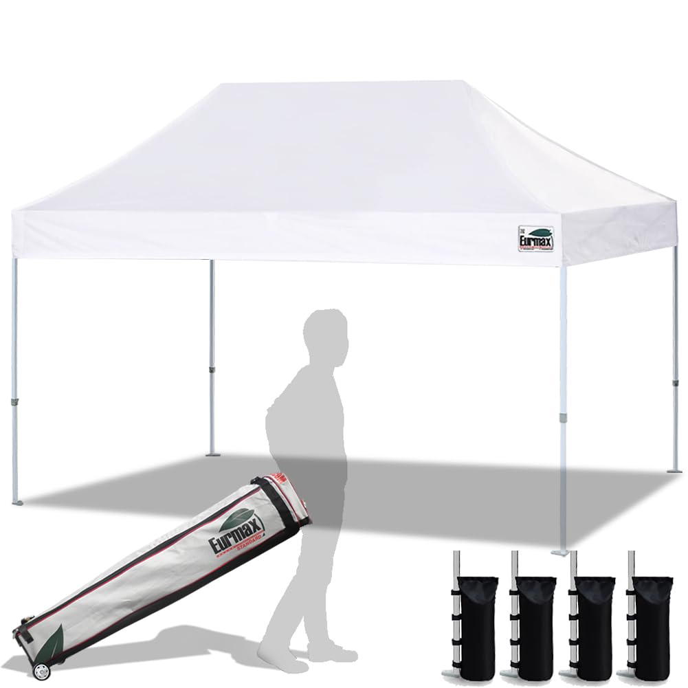 Eurmax USA 10x10ft Pop Up Canopy,Commercial Instant Tent for Outdoor Events,Patented No-Tip Rolling Storage Bag with 4 Sandbags,UV & Water Resistant,Heavy Duty Portable Shelter Gazebo,White