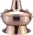 Hot Pot, Chinese Charcoal Hotpot, Extra Thick Stainless Steel Stew Pan, Vintage Hot Pot with Chimney Shabu Shabu Hotpot for Family Dinners and Stewed Lamb Camping,Brass,30cm/11.8inch