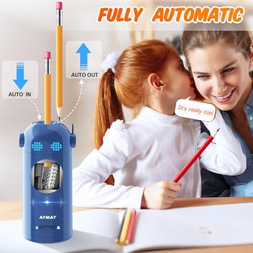 AFMAT Fully Automatic Pencil Sharpener, Blue, 2 Pack (one with Dotted Eyes)
