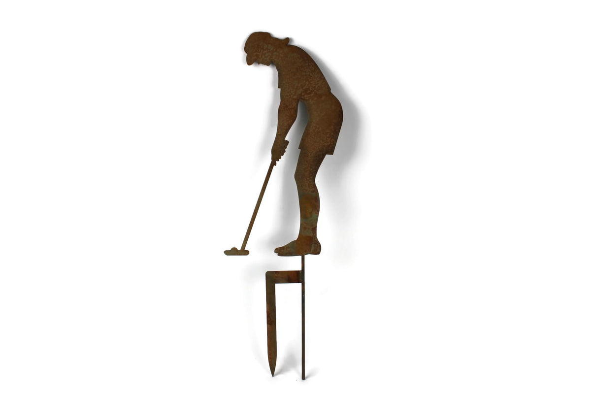 Hobby and Leisure Style Rustic or Powder Coated Metal Garden Stake or Stand (CUSTOM Medium Camper 23" Tall Including Stake, Spring Green)